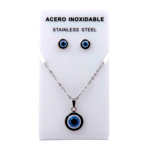 Conjunto Acero Plateado Ojo Turco liso
