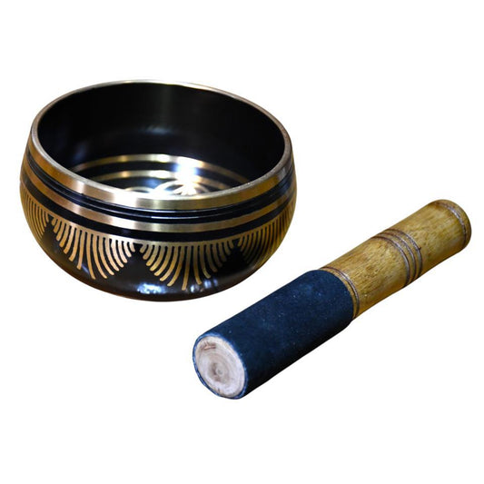 Cuenco Tibetano Bronce Flor vida Negro 11cm BS-001