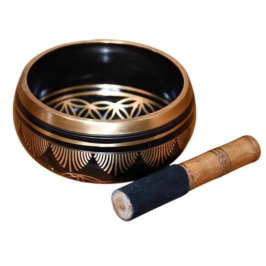 Cuenco Tibetano Bronce Flor vida Negro15cm BS-001B