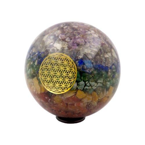 ESFERA ORGONITA 7 CHAKRAS FLOR DE LA VIDA 8,5 CMS REF 990