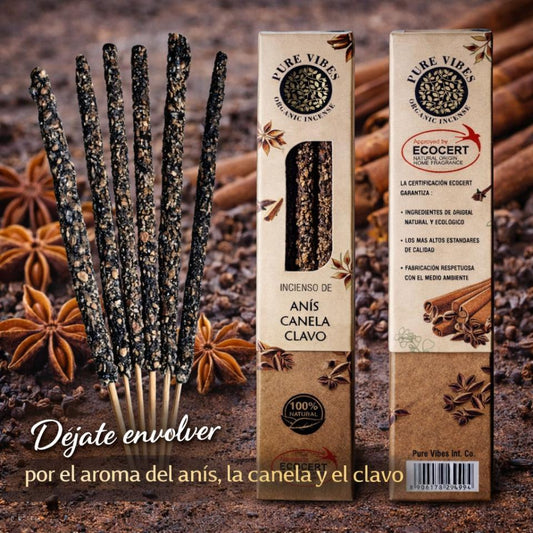 Incienso orgánico Pure Vibes ANÍS - CANELA - CLAVO Pack 12 cajas