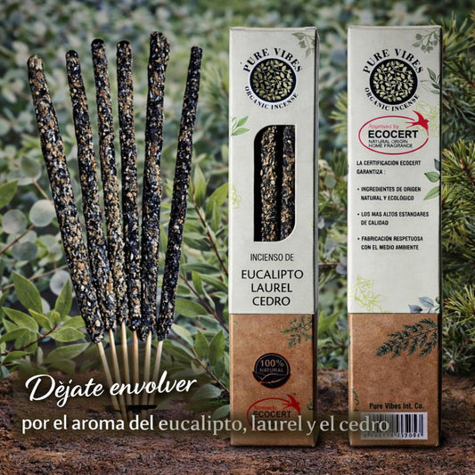 Incienso orgánico Pure Vibes EUCALIPTO - LAUREL - CEDRO Pack 12 cajas