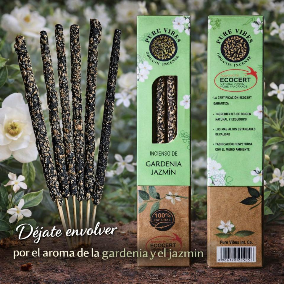 Incienso orgánico Pure Vibes GARDENIA - JAZMÍN Pack 12 cajas