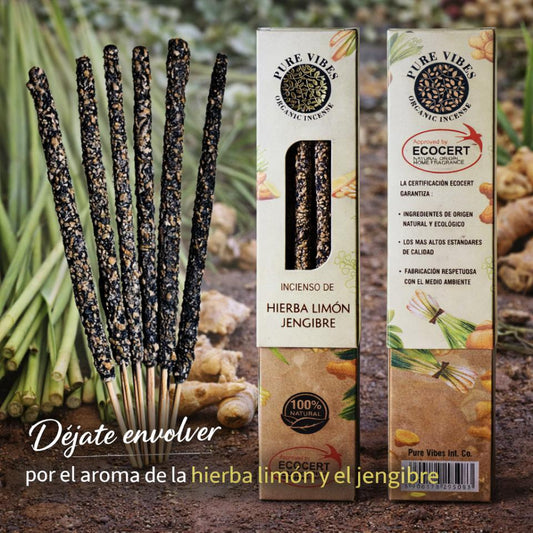 Incienso orgánico Pure Vibes HIERBA LIMÓN JENGIBRE Pack 12 cajas
