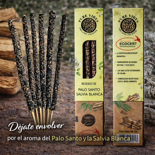 Incienso orgánico Pure Vibes PALO SANTO - SALVIA BLANCA Pack 12 cajas