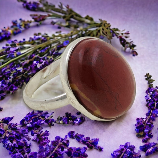 Anillo Plata de Ley 925 AJUSTABLE MINERAL JASPE ROJO REF.890
