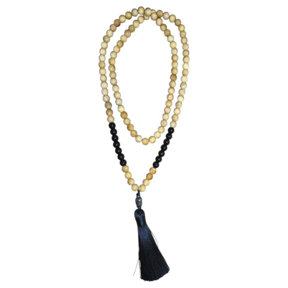 Japa Mala de madera y mineral Obsidiana 8mm - 9