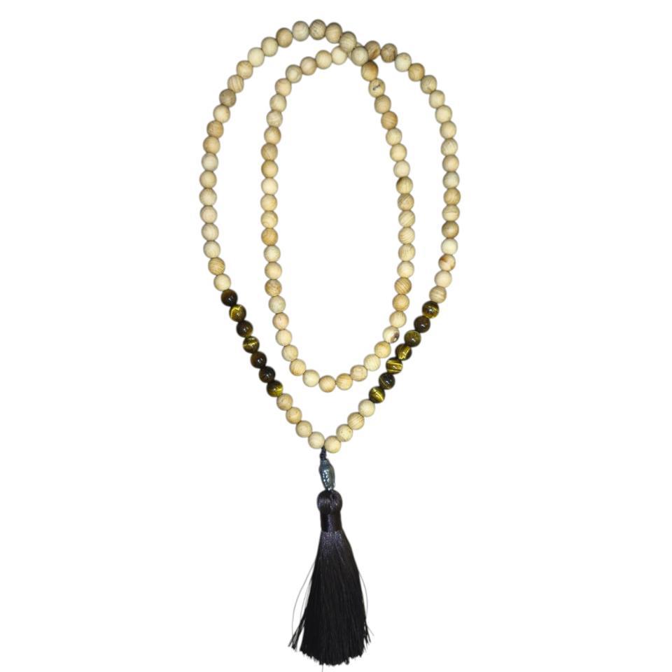 Japa Mala de madera y mineral Ojo de Tigre 8mm - 9