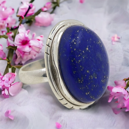 Anillo Plata de Ley 925 LISO MINERAL LAPISLAZULI REF.1190