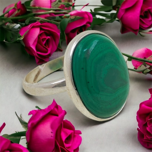 Anillo Plata de Ley 925 AJUSTABLE MINERAL MALAQUITA REF.890