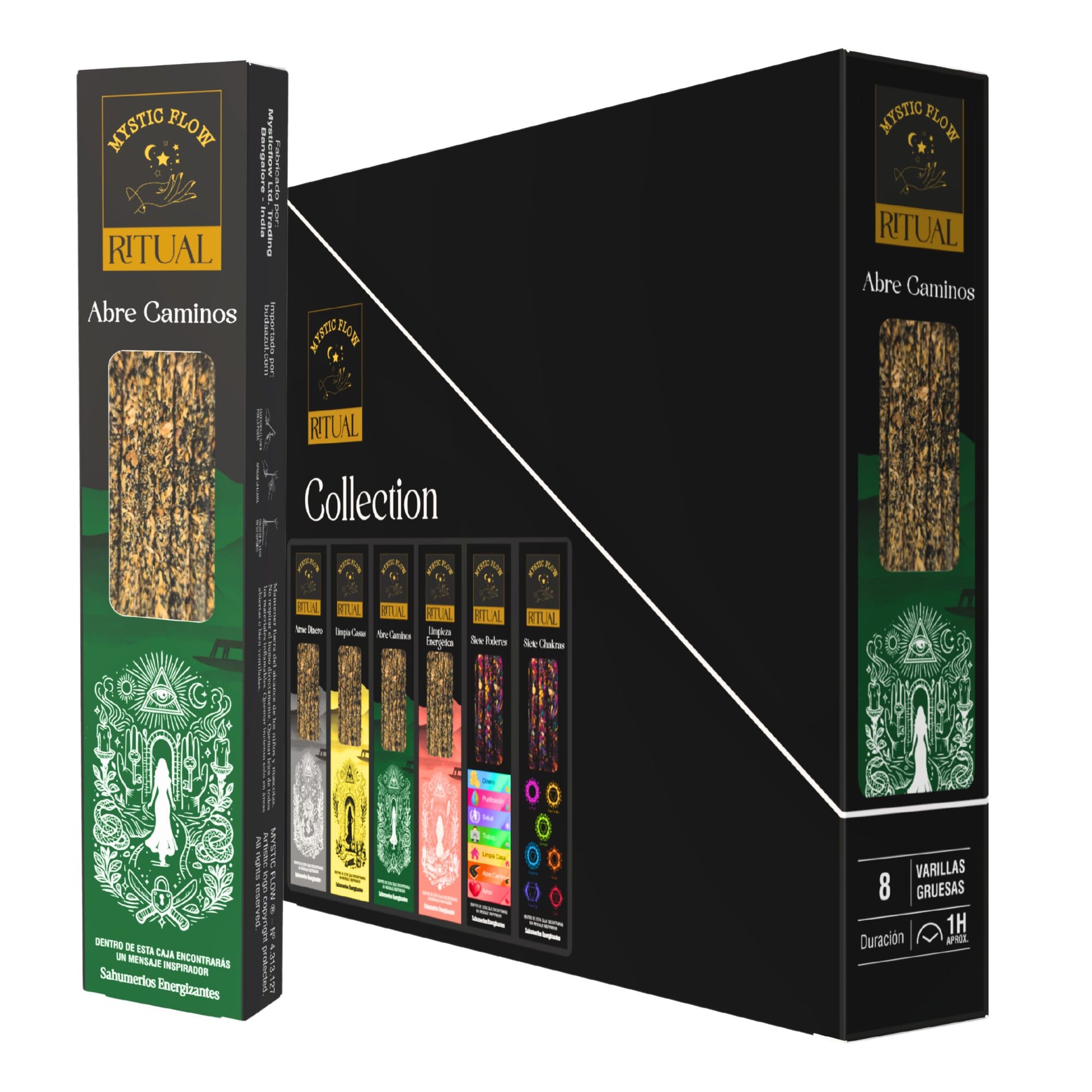 Incienso Ritual Abre Caminos Mystic Flow | Caja con 12 Cajitas de 8 Varillas Gruesas