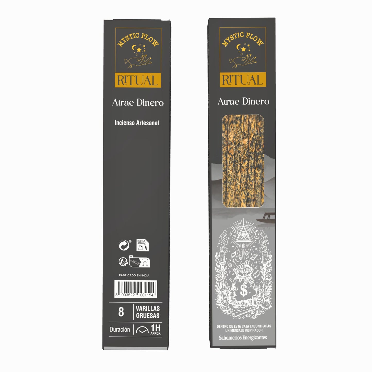 Incienso Ritual Atrae Dinero Mystic Flow | Caja con 12 Cajitas de 8 Varillas Gruesas