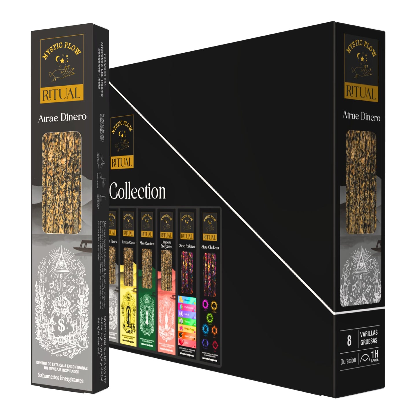 Incienso Ritual Atrae Dinero Mystic Flow | Caja con 12 Cajitas de 8 Varillas Gruesas