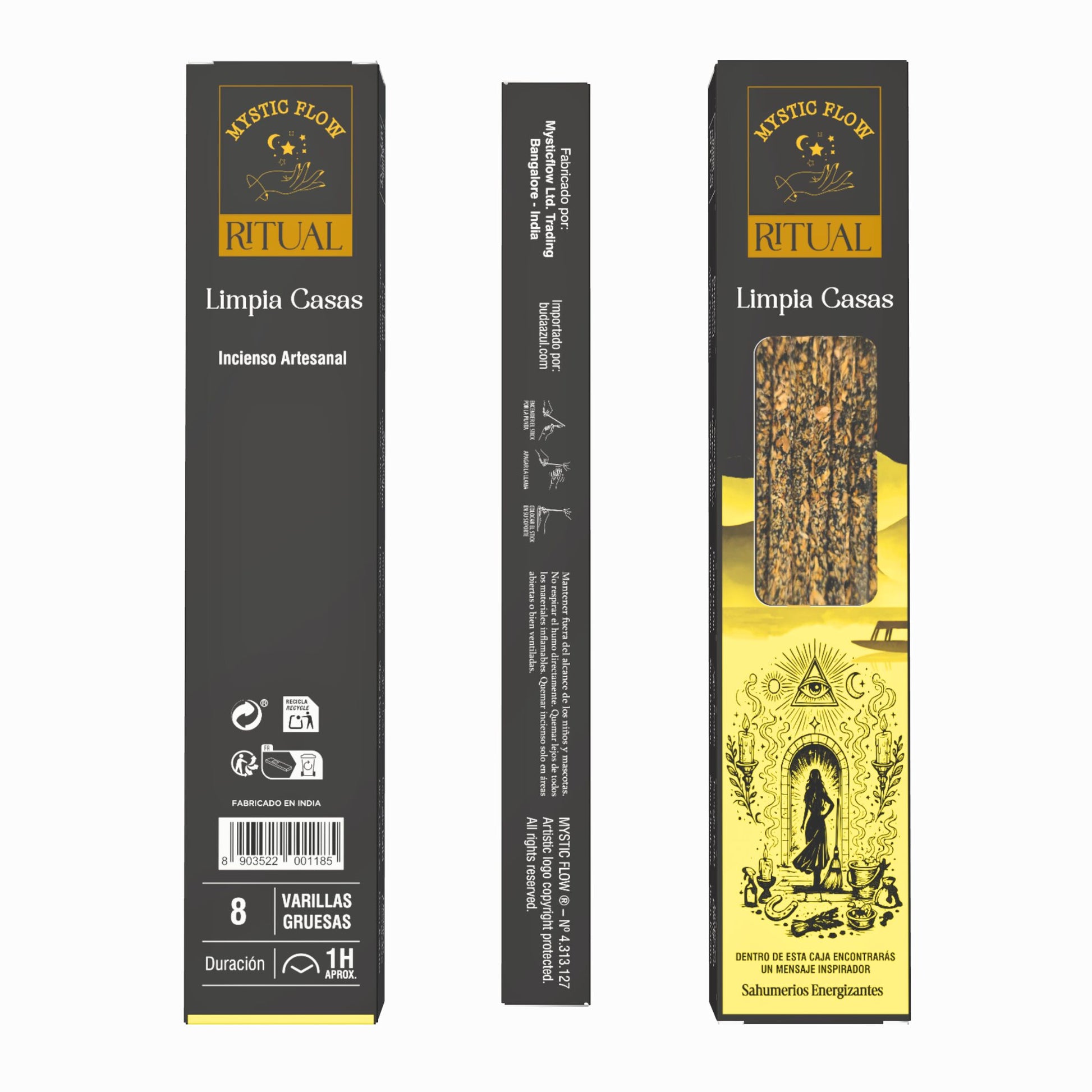 Incienso Ritual Limpia Casas Mystic Flow | Caja con 12 Cajitas de 8 Varillas Gruesas