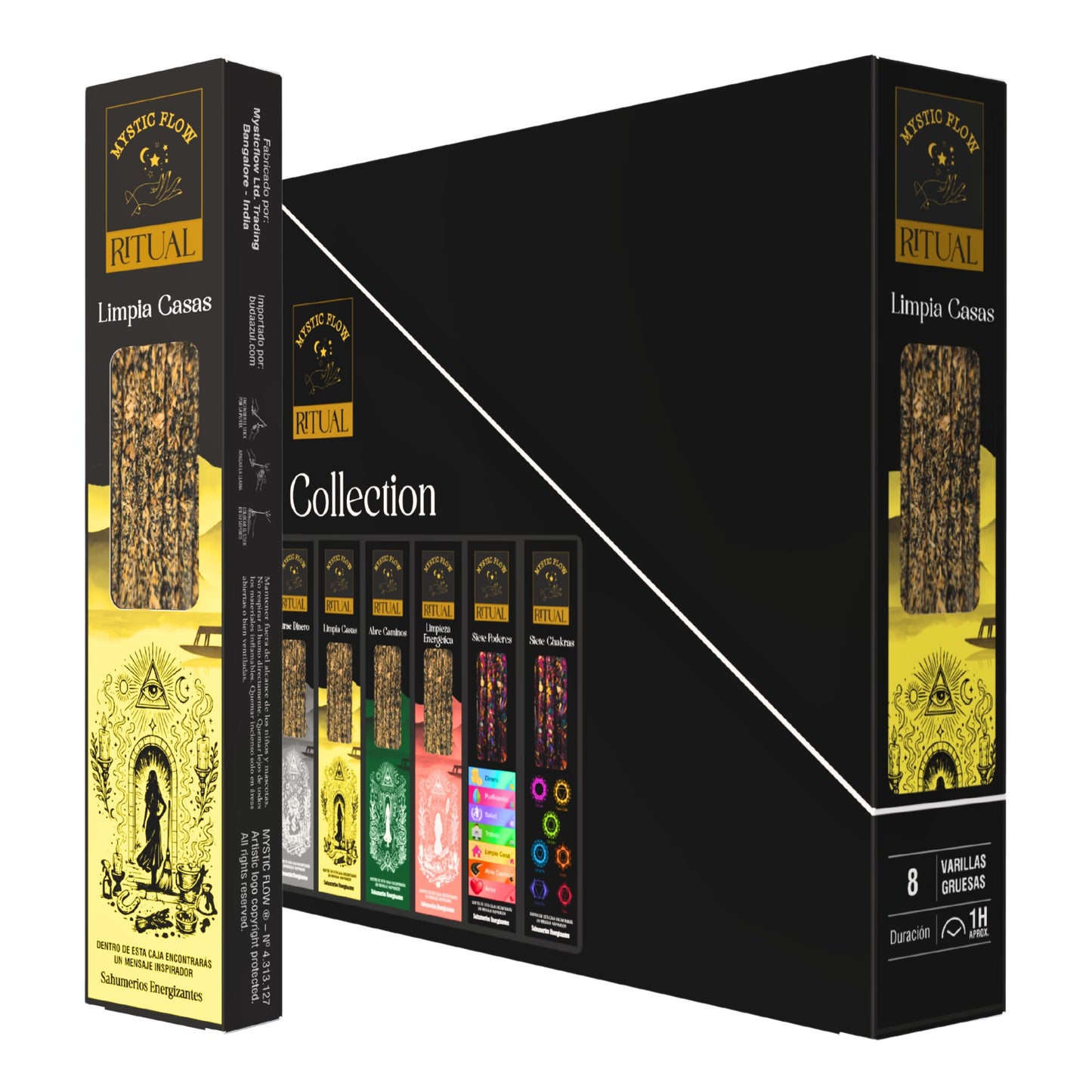 Incienso Ritual Limpia Casas Mystic Flow | Caja con 12 Cajitas de 8 Varillas Gruesas