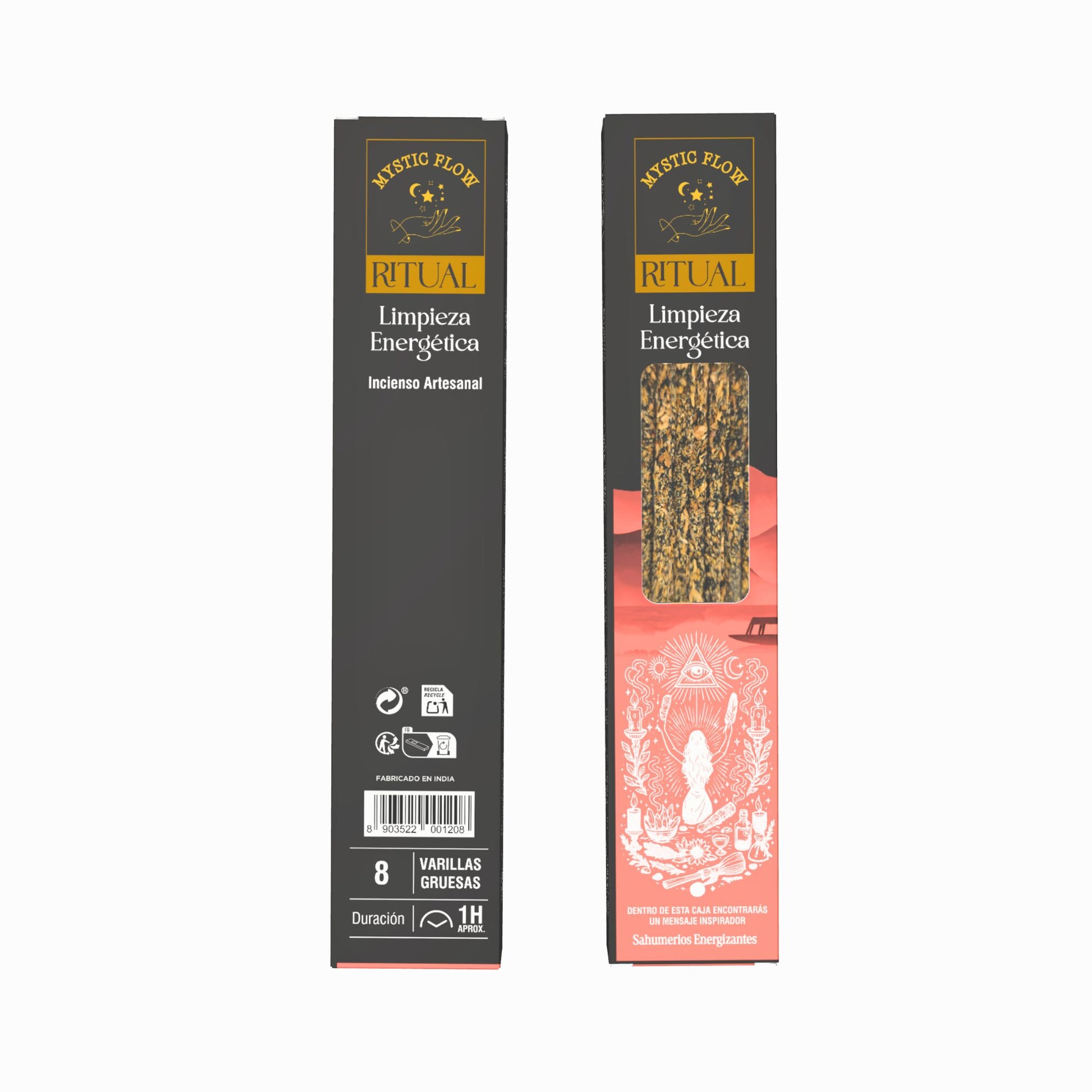 Incienso Ritual Limpieza Energética Mystic Flow | Caja con 12 Cajitas de 8 Varillas Gruesas