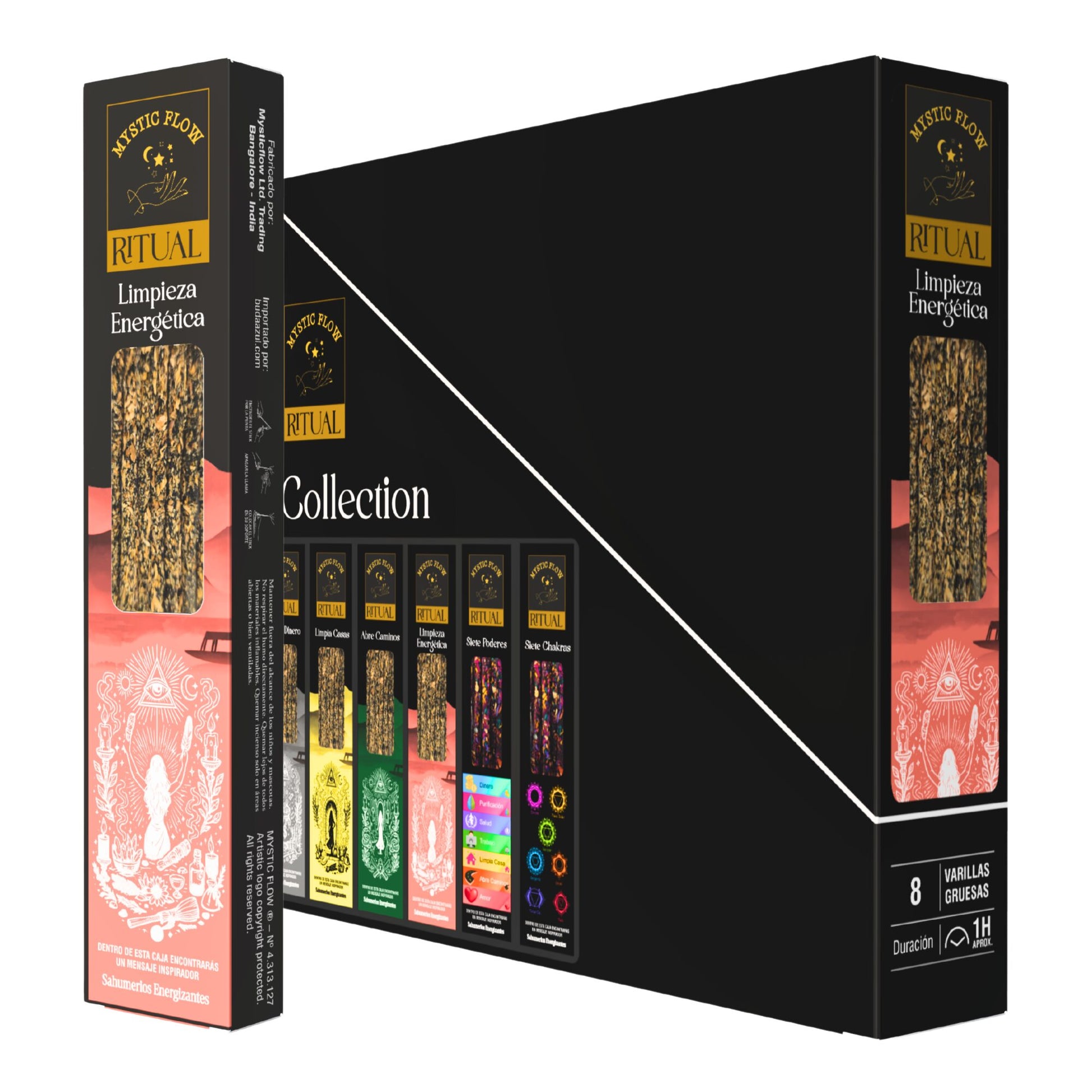 Incienso Ritual Limpieza Energética Mystic Flow | Caja con 12 Cajitas de 8 Varillas Gruesas