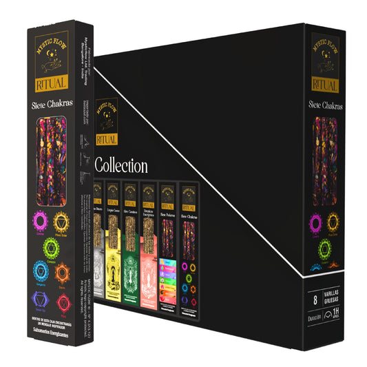 Incienso Ritual Siete Chakras Mystic Flow | Caja con 12 Cajitas de 8 Varillas Gruesas