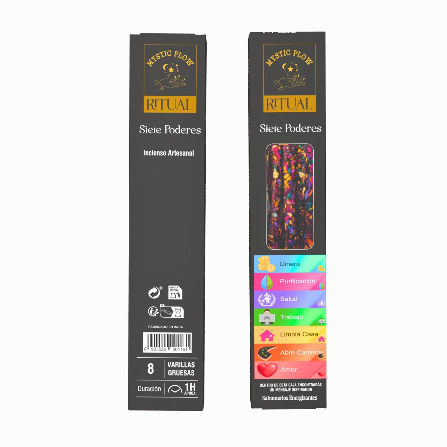 Incienso Ritual Siete Poderes Mystic Flow | Caja con 12 Cajitas de 8 Varillas Gruesas