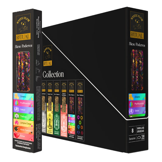 Incienso Ritual Siete Poderes Mystic Flow | Caja con 12 Cajitas de 8 Varillas Gruesas