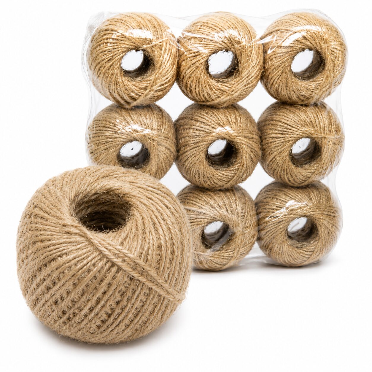 Rollo de Cuerda de Yute Natural 2 mm x 50 m – Pack 9 Unidades