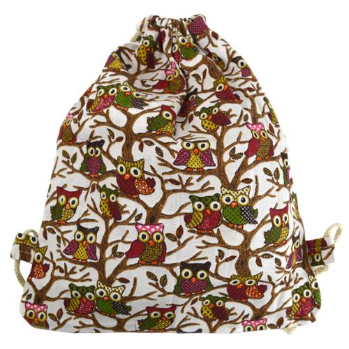 Mochila Tela cuerdas Buho Blanco 30x40 cm