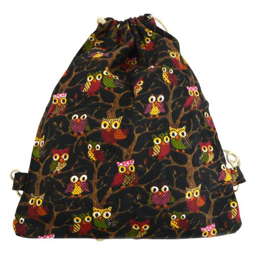 Mochila Tela cuerdas Buho marron 30x40 cm