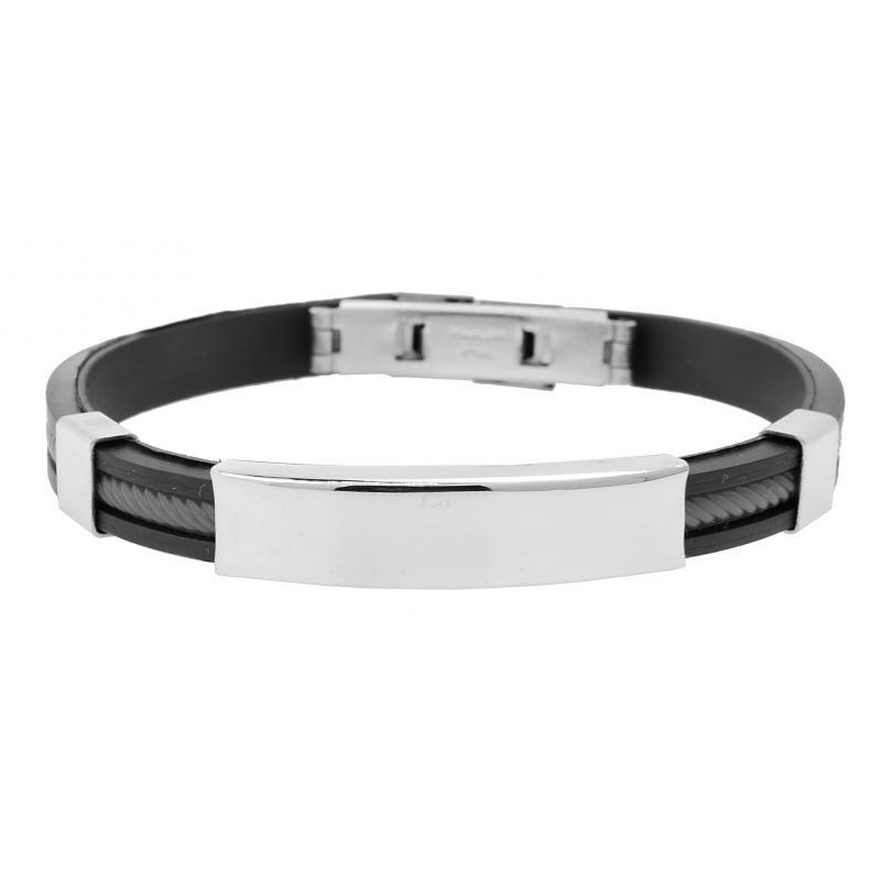 PULSERA ACERO POLIPIEL MOD. 2 COLOR NEGRO