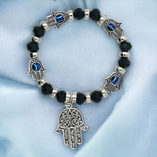 PULSERA ELASTICA ACERO MANO FATIMA OJO TURCO REF-3