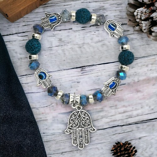 PULSERA ELASTICA ACERO MANO FATIMA OJO TURCO REF-3