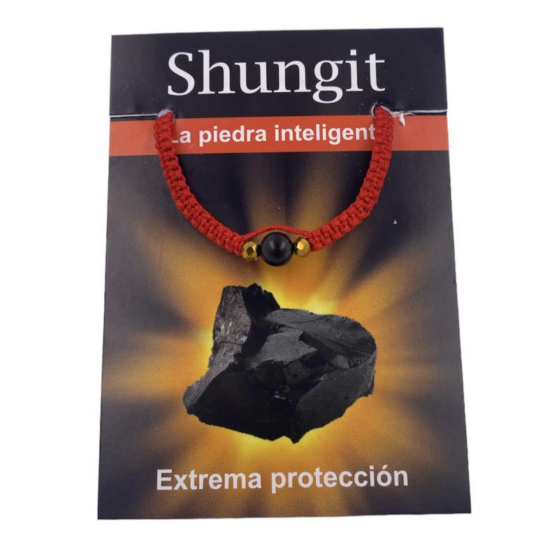 PULSERA HILO CON MINERAL SHUNGIT 8 MM ROJA MOD. 1