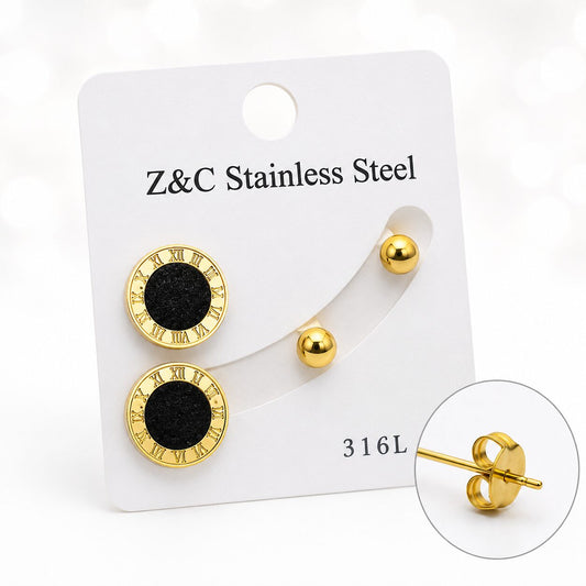 Pack de Pendientes Romanos y Esferas de Acero Inoxidable 316L Dorado