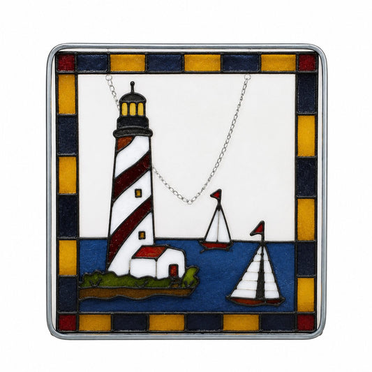Colgante Decorativo de Vidrio con Faro y Veleros