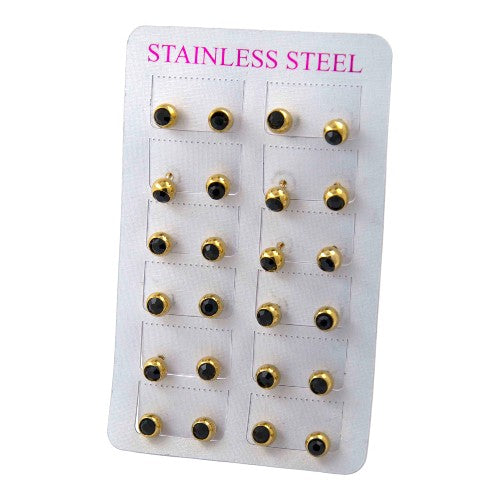 Pendientes Acero Dorado Bola con brillante negro