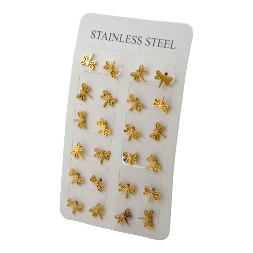 Pendientes Acero Dorado Líbelula