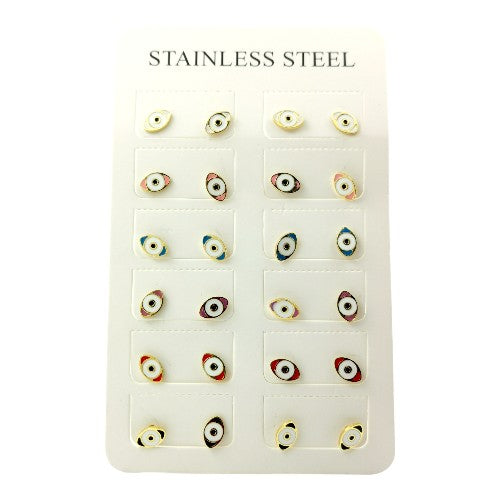 Pendientes Acero Dorado Ojo Colores
