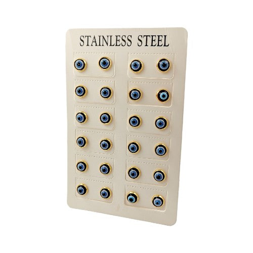Pendientes Acero Dorado Ojo Turco Azul liso