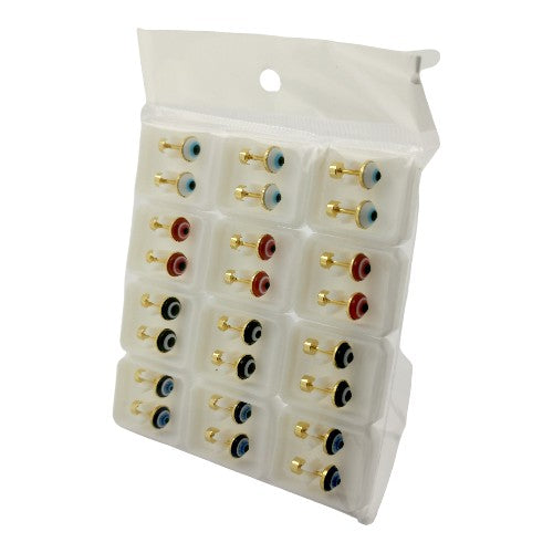 Pendientes Acero Dorado Roscado Ojo Turco Colores