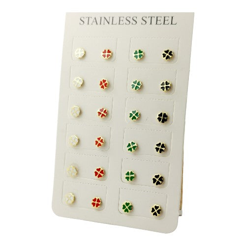 Pendientes Acero Dorado Trébol Colores