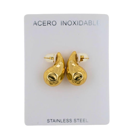 Pendientes Acero Dorado gota de agua irregular - 6
