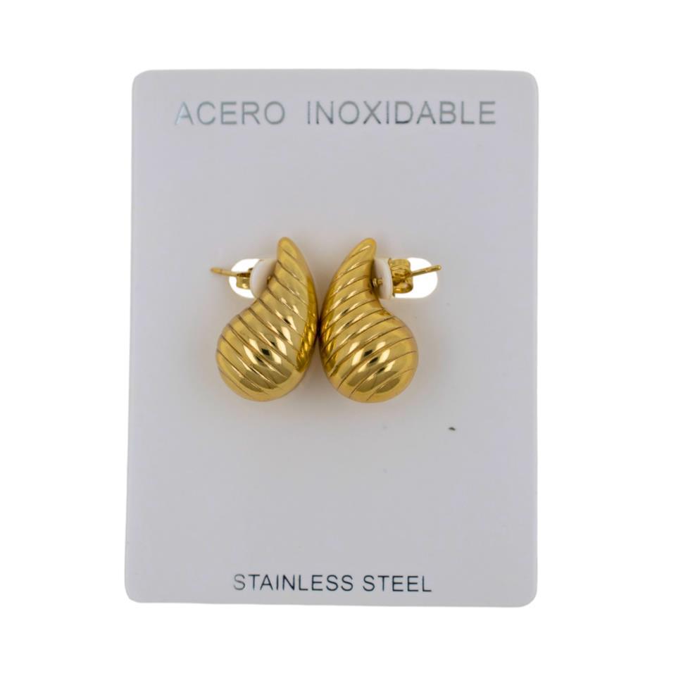 Pendientes Acero Dorado gota de agua linea - 6