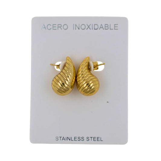 Pendientes Acero Dorado gota de agua linea - 6