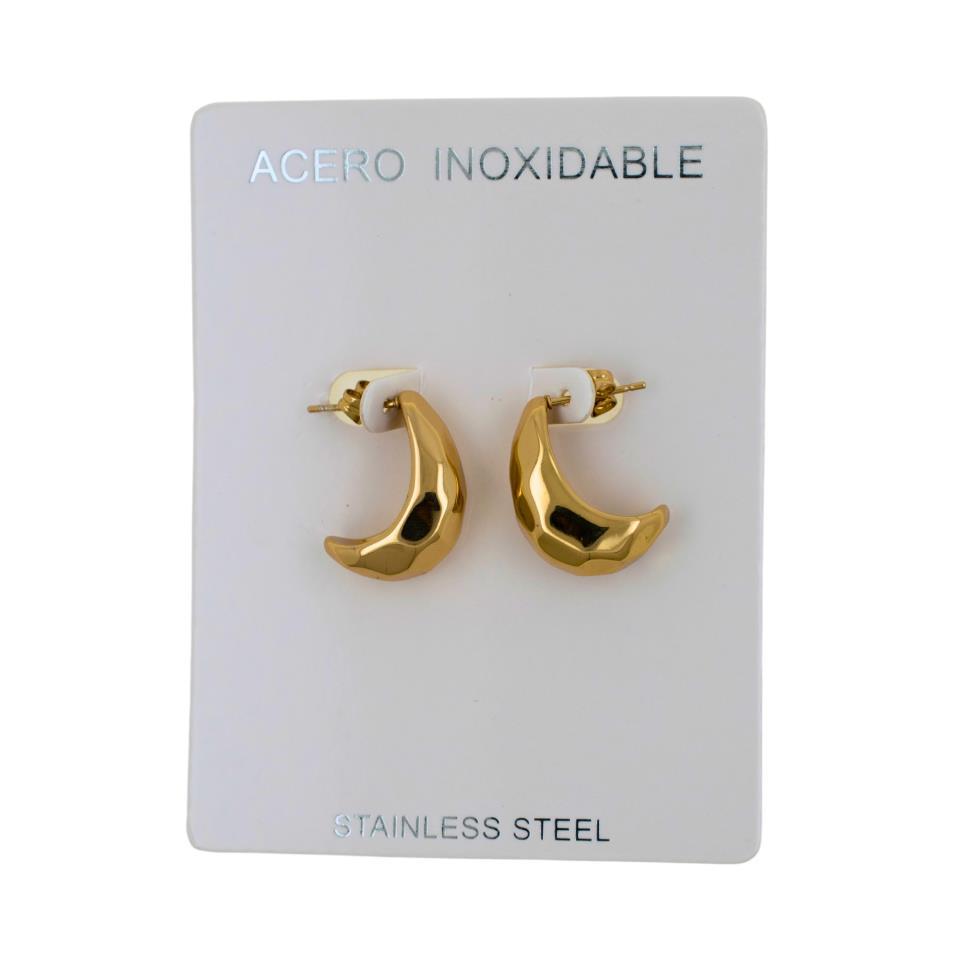 Pendientes Acero Dorado media luna rombos 20mm - 6