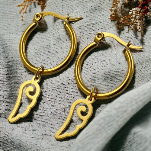 Pendientes Argollas Acero Dorado Alas