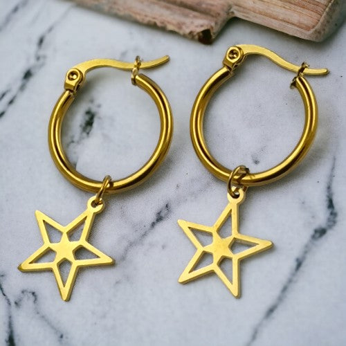 Pendientes Argollas Acero Dorado Estrella