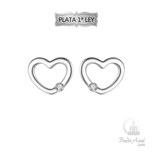 Pendientes Plata Ley 925 Corazón circonita REF 290