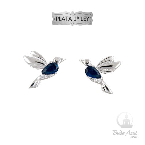 Pendientes PlataLey Colibrí Circonita azul REF390