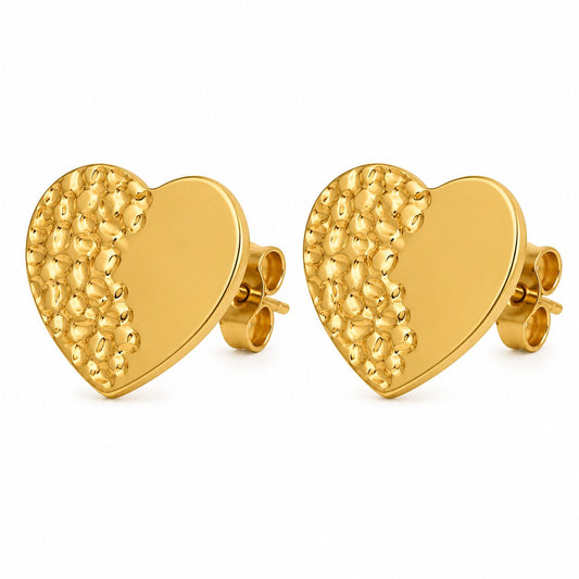 Pendientes Corazón Liso y Texturizado de Acero Inoxidable Dorado