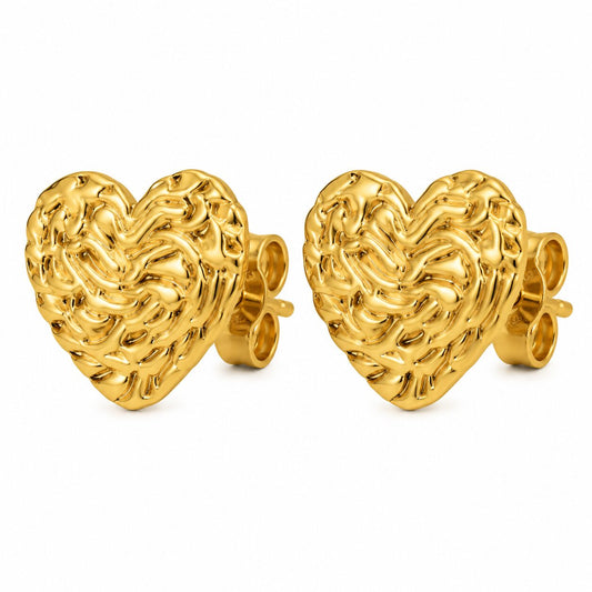 Pendientes Corazón Textura Trenzada de Acero Inoxidable Dorado