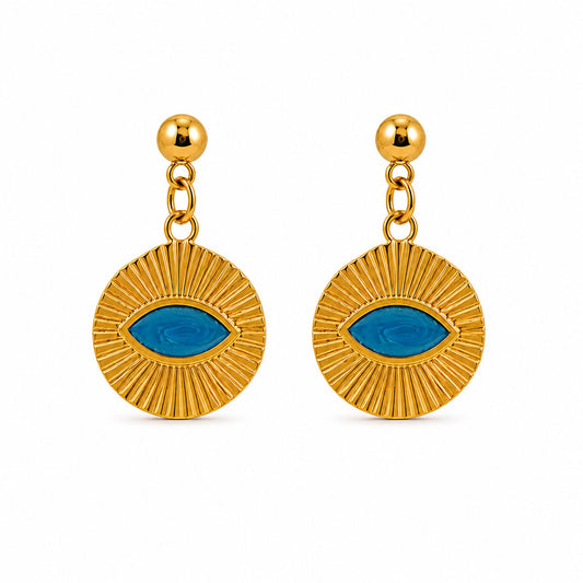 Pendientes Ojo Turquesa de Acero Inoxidable Dorado